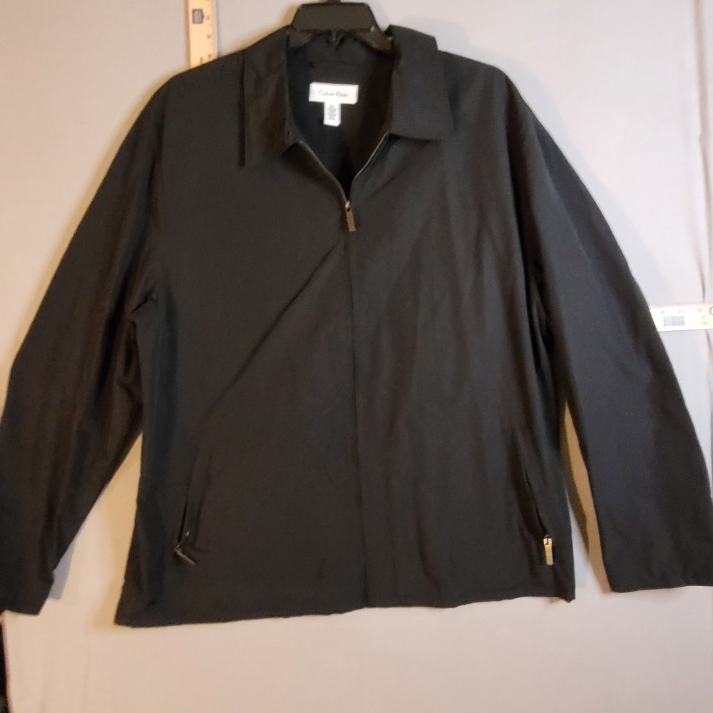 Calvin Klein Mens XXL Black Full Zip Lightweight Harrington Jacket Cotton Nylon